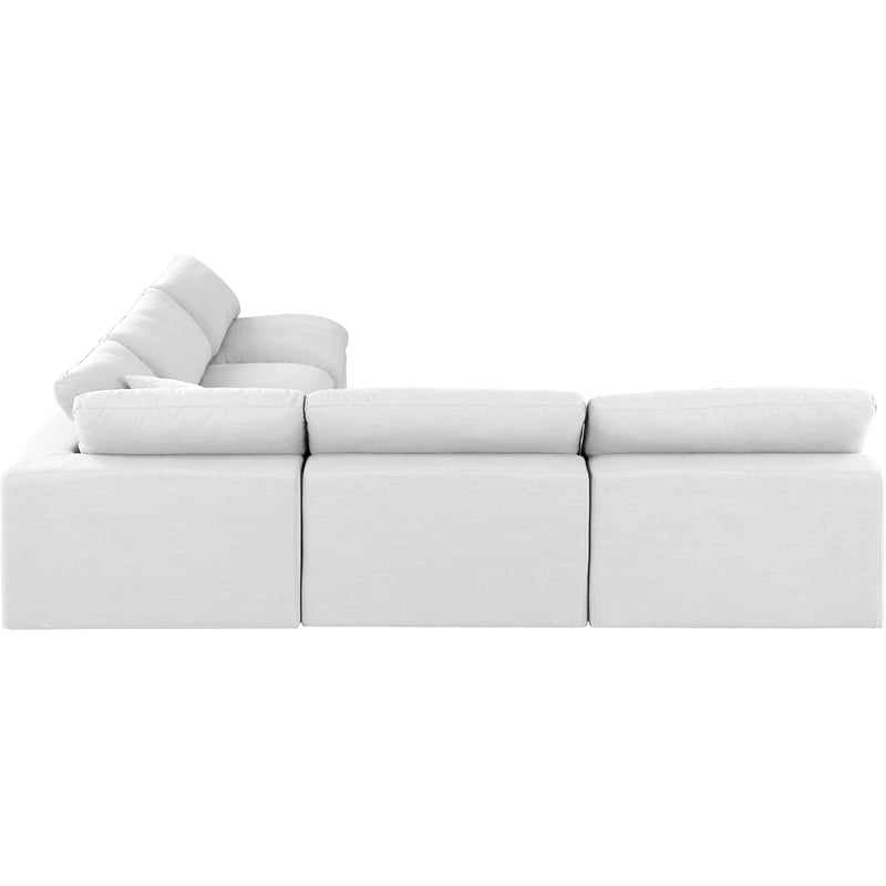 Pemberly Row 5-Pc Modular Sectional in White Linen Fabric w/ Cushions