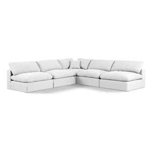Pemberly Row 5-Pc Modular Sectional in White Linen Fabric w/ Cushions