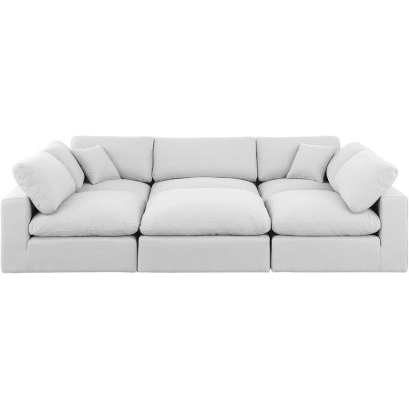 Pemberly Row 6-Pc Modular Sectional in White Linen Fabric w/ Cushions