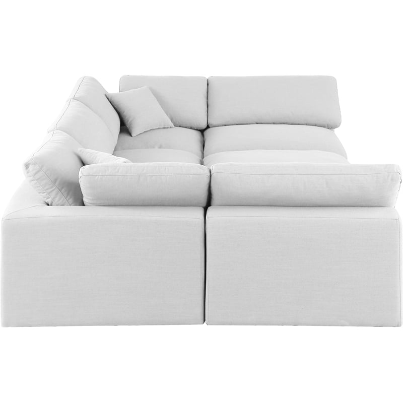 Pemberly Row 6-Pc Modular Sectional in White Linen Fabric w/ Cushions