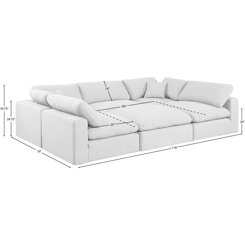 Pemberly Row 6-Pc Modular Sectional in White Linen Fabric w/ Cushions