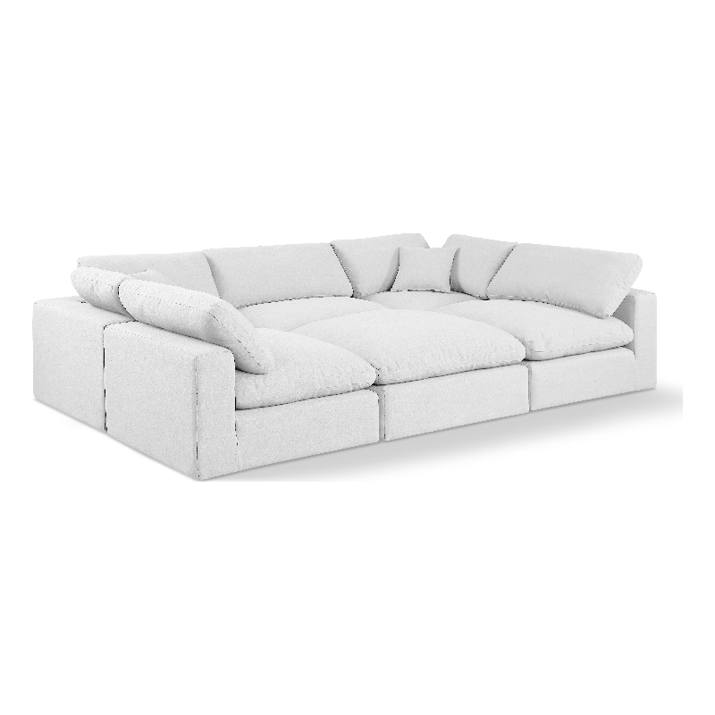 Pemberly Row 6-Pc Modular Sectional in White Linen Fabric w/ Cushions