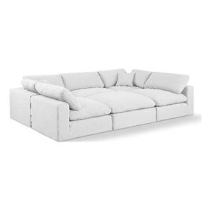 Pemberly Row 6-Pc Modular Sectional in White Linen Fabric w/ Cushions