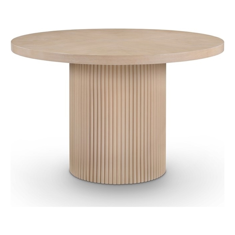 Pemberly Row Round Dining Table in Natural Oak Veneer with Fluted Base