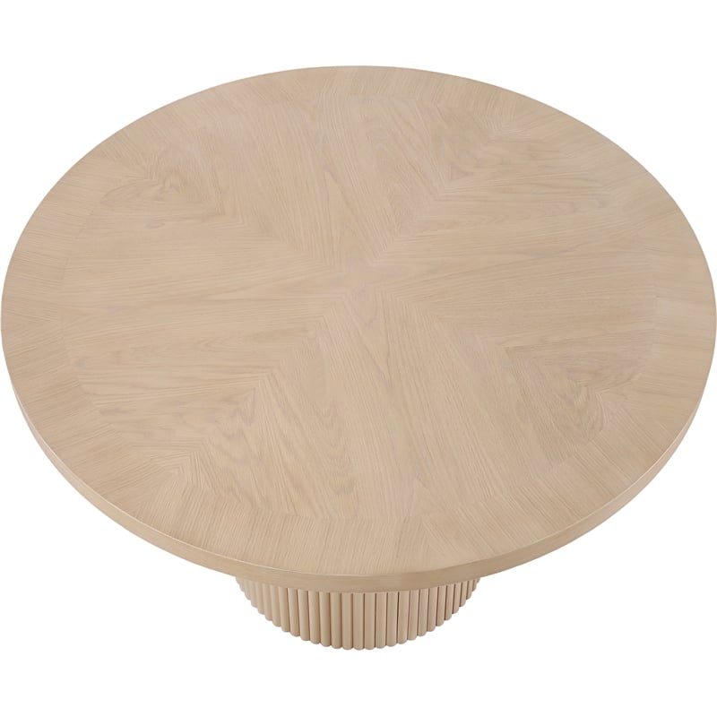 Pemberly Row Round Dining Table in Natural Oak Veneer with Fluted Base