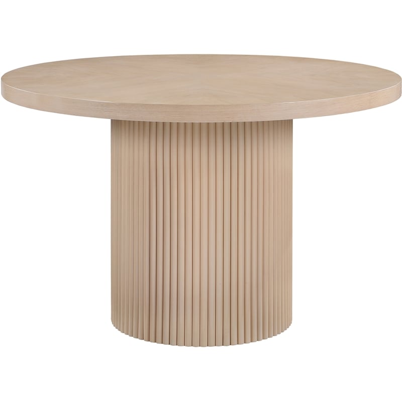 Pemberly Row Round Dining Table in Natural Oak Veneer with Fluted Base