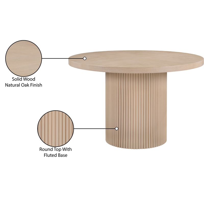 Pemberly Row Round Dining Table in Natural Oak Veneer with Fluted Base