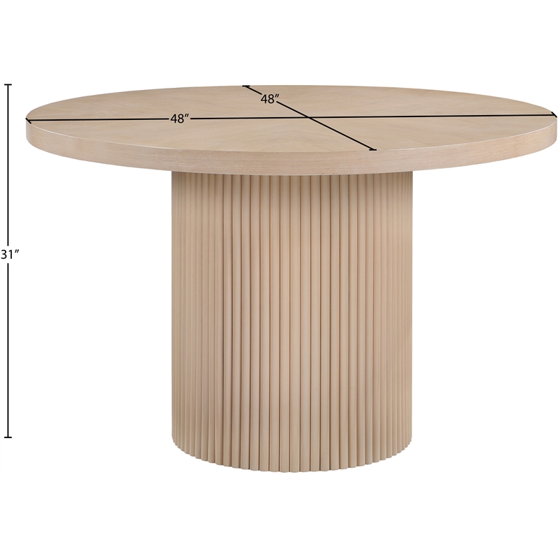 Pemberly Row Round Dining Table in Natural Oak Veneer with Fluted Base