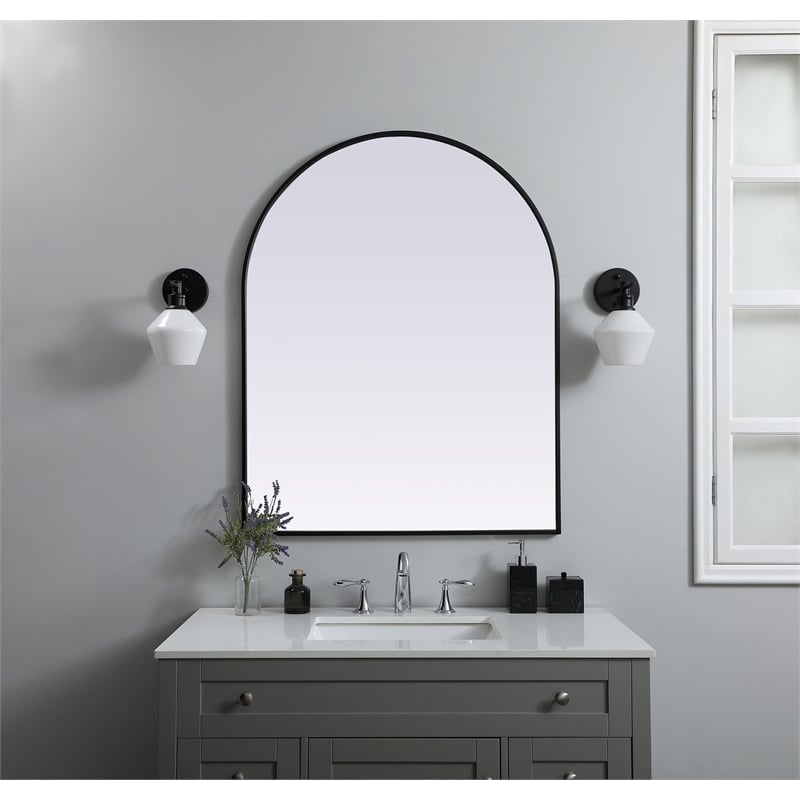 Pemberly Row 33x42 Arch Mirror in MDF Wood & Black Finish