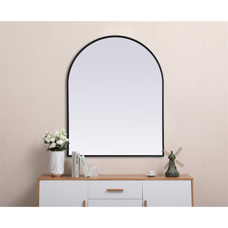 Pemberly Row 33x42 Arch Mirror in MDF Wood & Black Finish