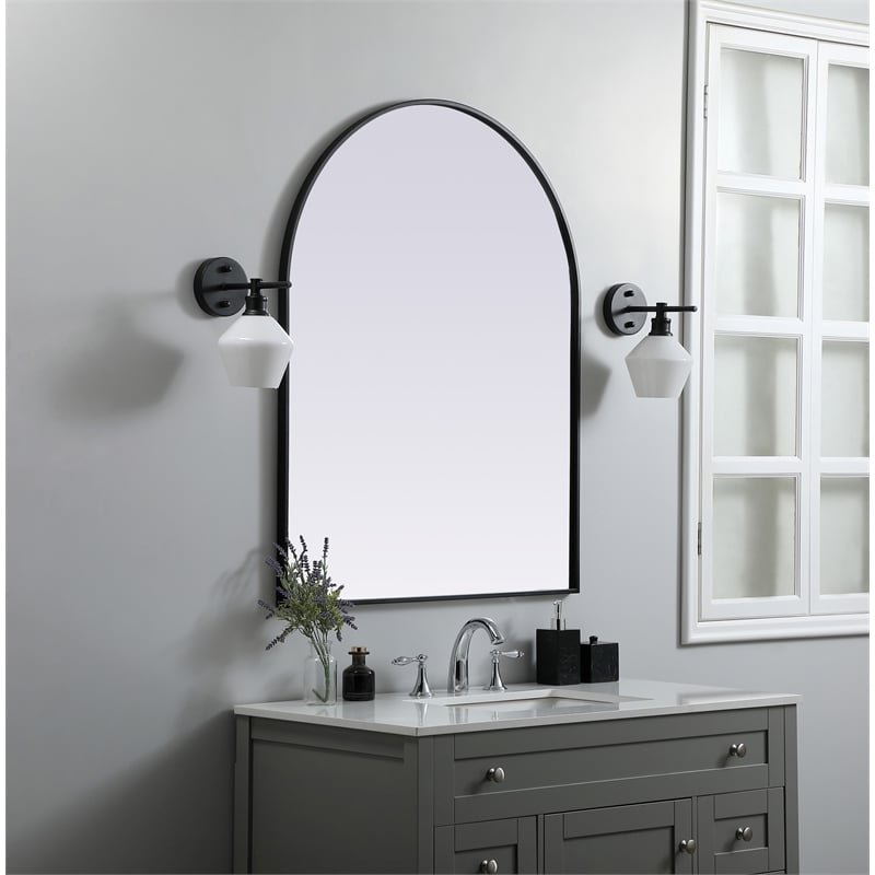 Pemberly Row 33x42 Arch Mirror in MDF Wood & Black Finish