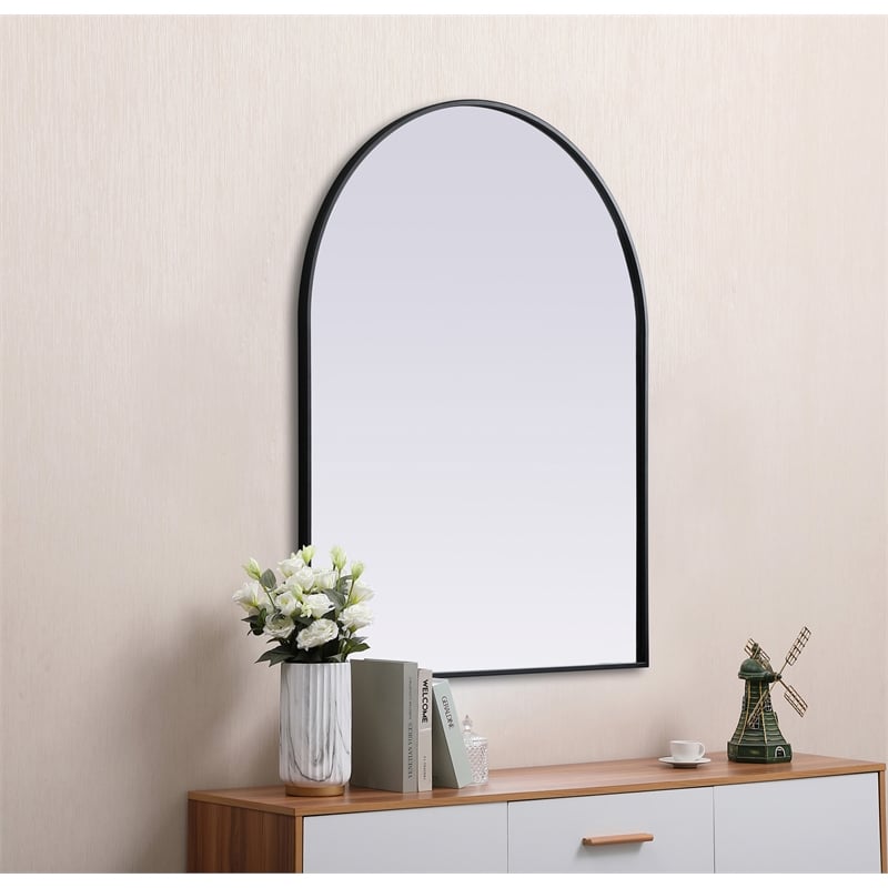 Pemberly Row 33x42 Arch Mirror in MDF Wood & Black Finish