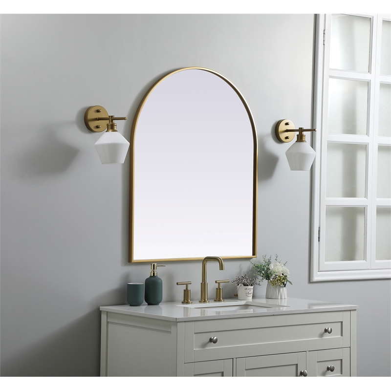 Pemberly Row 30x36 Arch Mirror in MDF Wood & Brass Finish