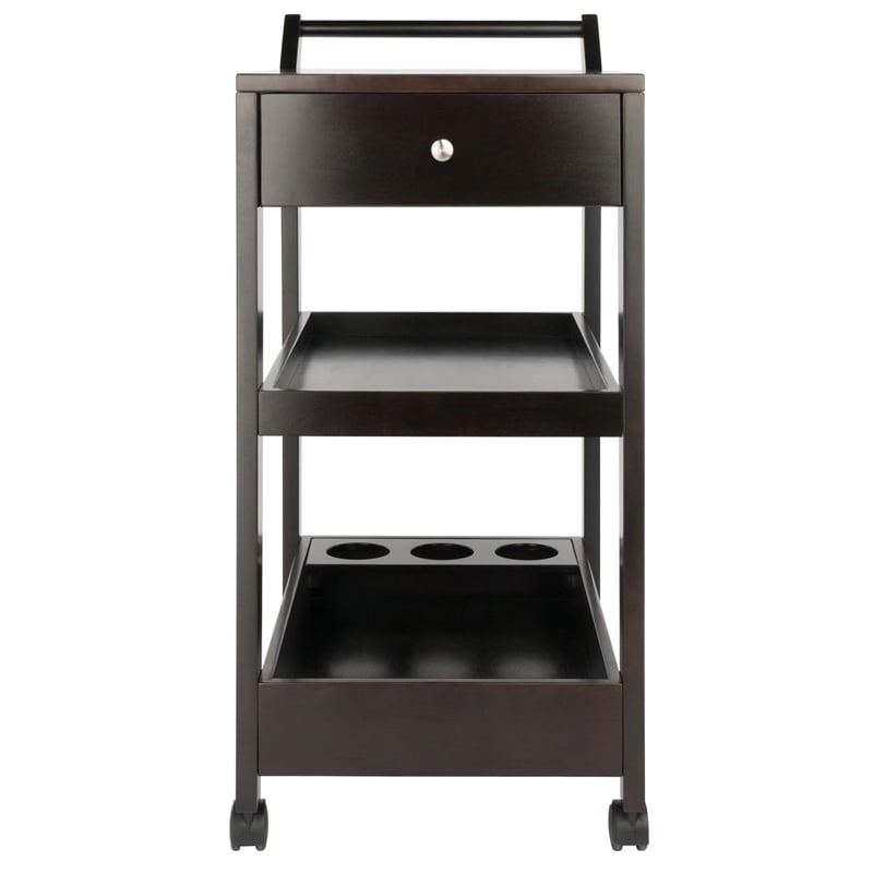 Pemberly Row Solid Wood Bar Cart in Espresso Finish with Drawers