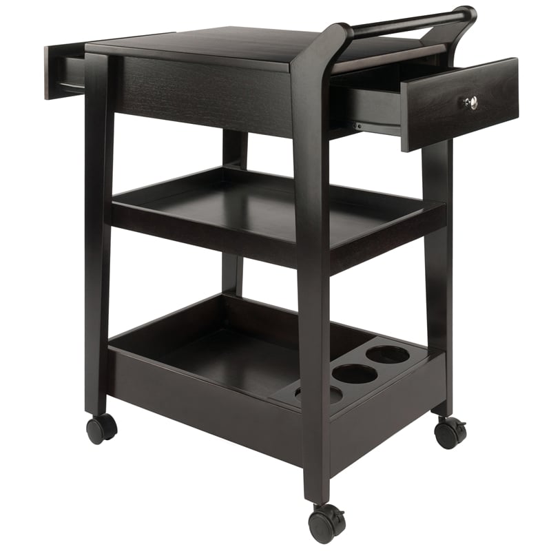 Pemberly Row Solid Wood Bar Cart in Espresso Finish with Drawers