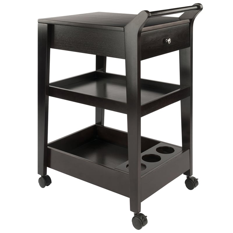 Pemberly Row Solid Wood Bar Cart in Espresso Finish with Drawers