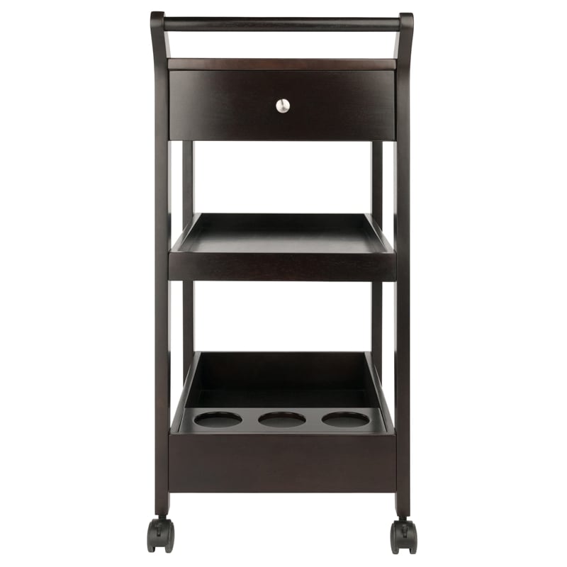 Pemberly Row Solid Wood Bar Cart in Espresso Finish with Drawers