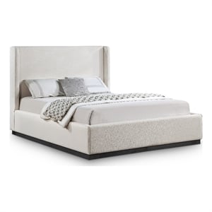 Pemberly Row Full Bed in Beige Linen Textured Fabric with Winged Headboard