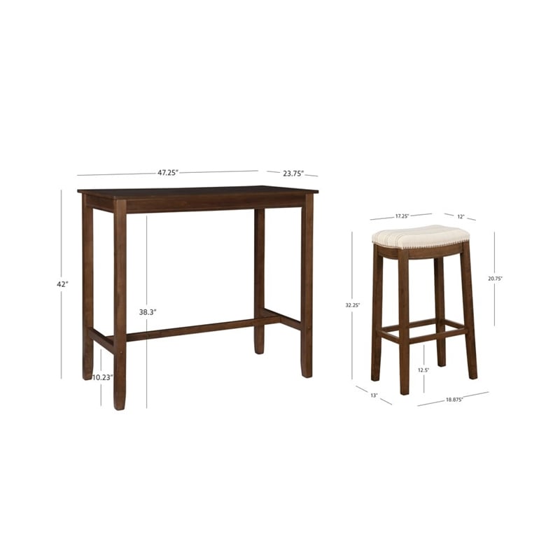 Pemberly Row 3-Piece Bar Dining Set with Rustic Brown Finish