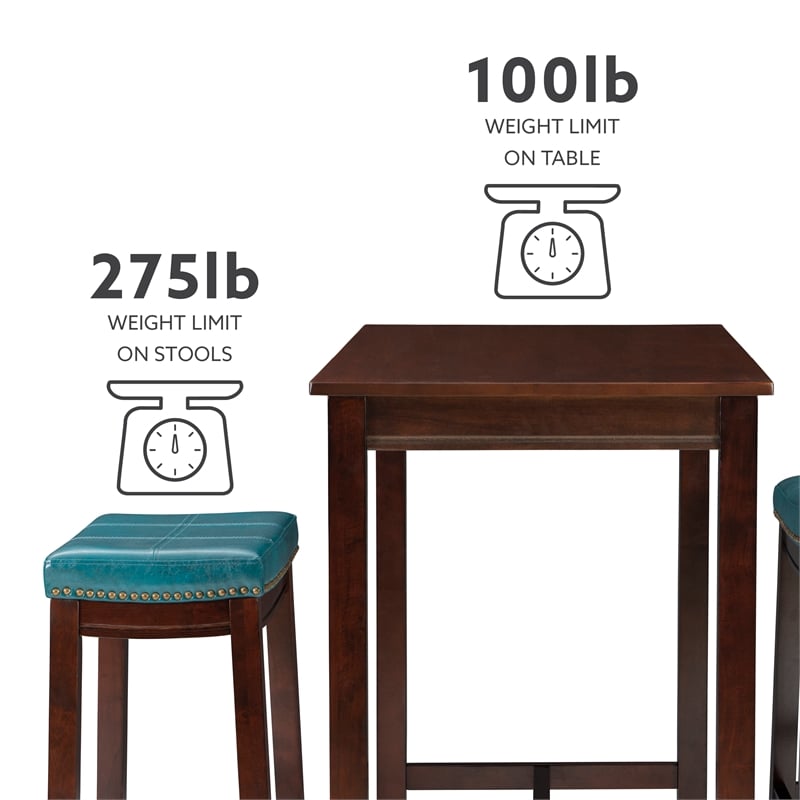 Pemberly Row 3-Piece Bar Dining Set with Blue Faux Leather Seats
