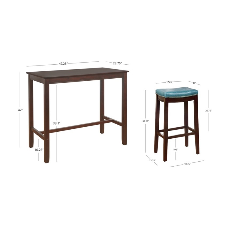 Pemberly Row 3-Piece Bar Dining Set with Blue Faux Leather Seats
