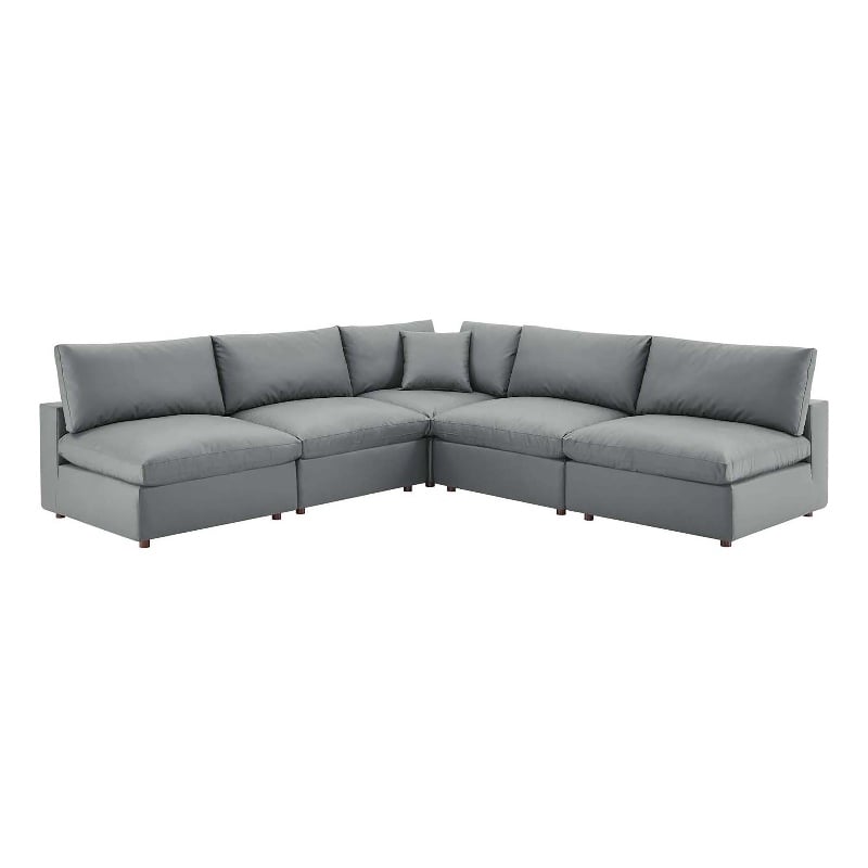 Pemberly Row 5-Piece Faux Leather Sectional Sofa in Gray