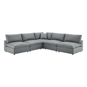 Pemberly Row 5-Piece Faux Leather Sectional Sofa in Gray