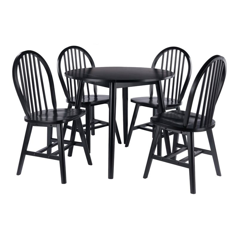 Pemberly Row 5-Piece Drop Leaf Dining Set in Solid Wood Black Finish