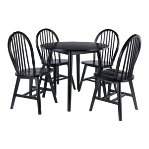 Pemberly Row 5-Piece Drop Leaf Dining Set in Solid Wood Black Finish