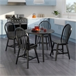 Pemberly Row 5-Piece Drop Leaf Dining Set in Solid Wood Black Finish