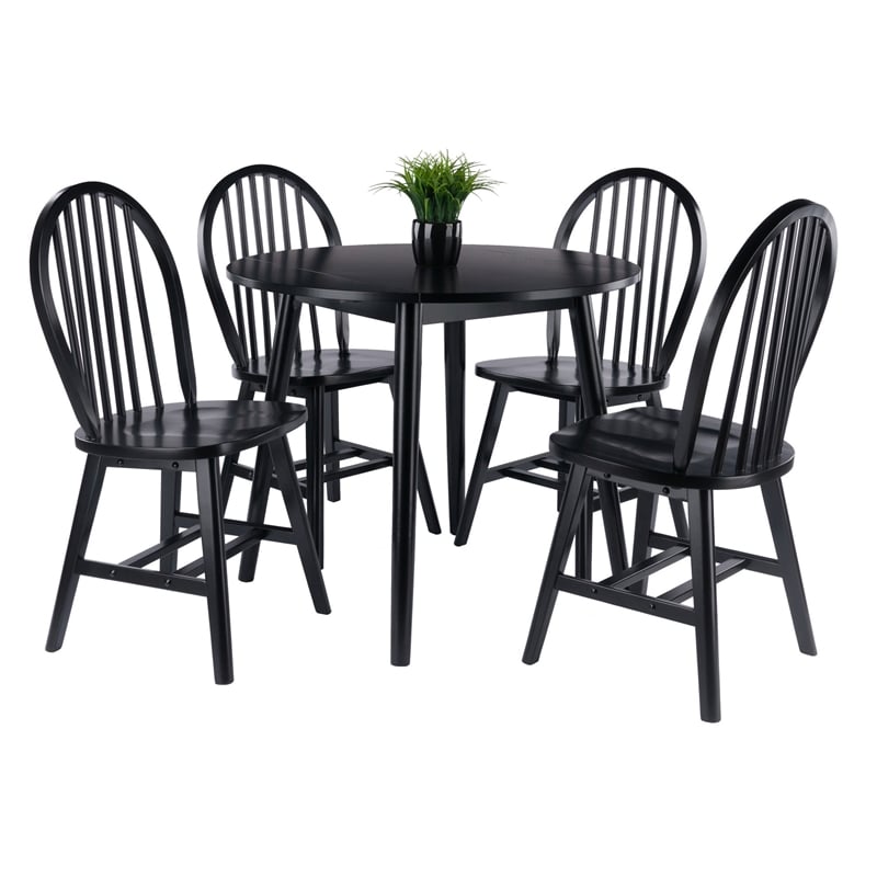 Pemberly Row 5-Piece Drop Leaf Dining Set in Solid Wood Black Finish