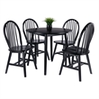 Pemberly Row 5-Piece Drop Leaf Dining Set in Solid Wood Black Finish