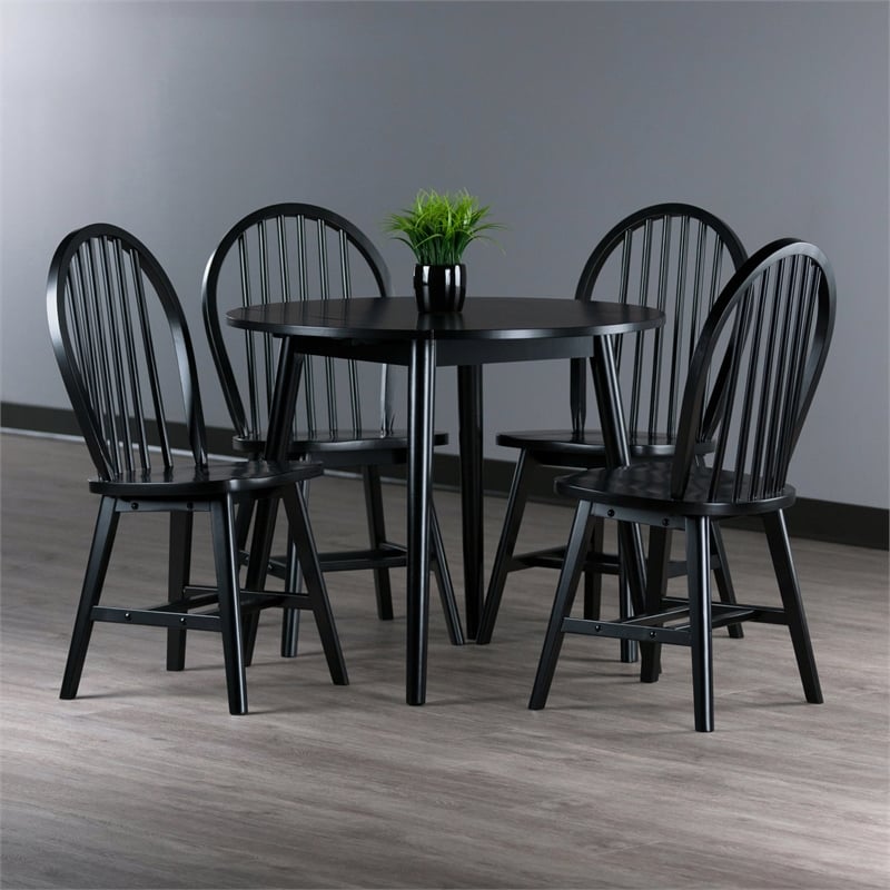 Pemberly Row 5-Piece Drop Leaf Dining Set in Solid Wood Black Finish
