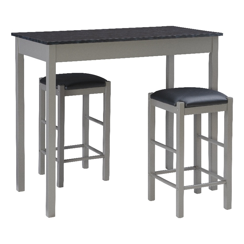 Pemberly Row 3-Piece Faux Marble Tavern Dining Set in Grey Finish