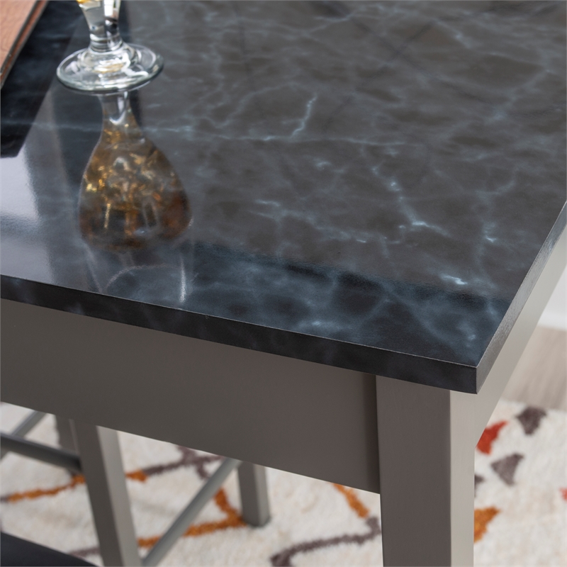 Pemberly Row 3-Piece Faux Marble Tavern Dining Set in Grey Finish