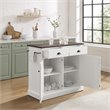 Pemberly Row White Coastal Kitchen Island with Dark Brown Countertop