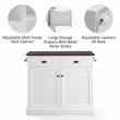 Pemberly Row White Coastal Kitchen Island with Dark Brown Countertop