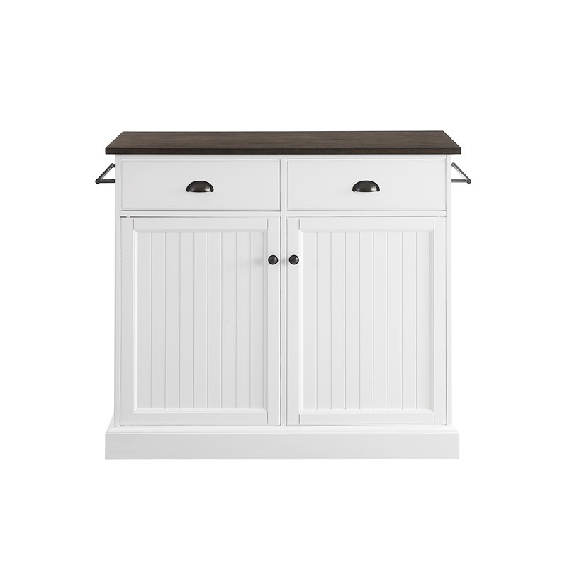 Pemberly Row White Coastal Kitchen Island with Dark Brown Countertop
