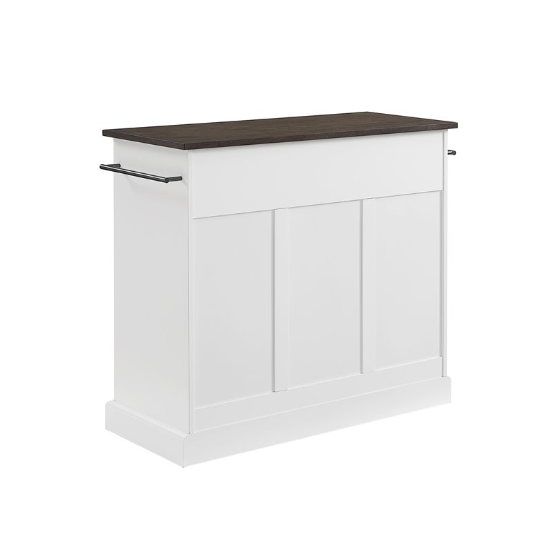 Pemberly Row White Coastal Kitchen Island with Dark Brown Countertop