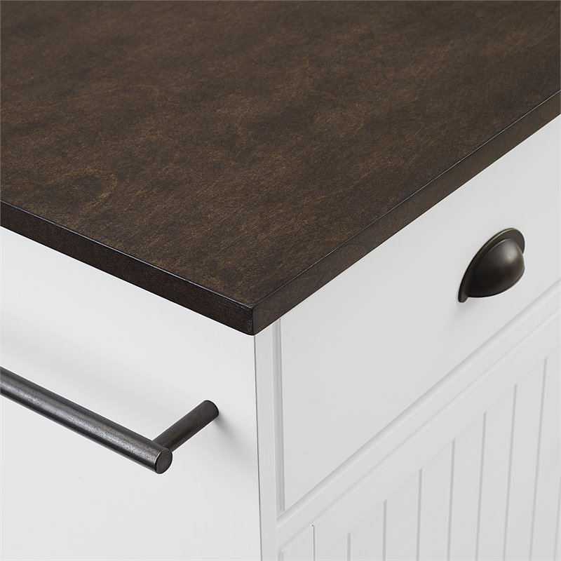 Pemberly Row White Coastal Kitchen Island with Dark Brown Countertop