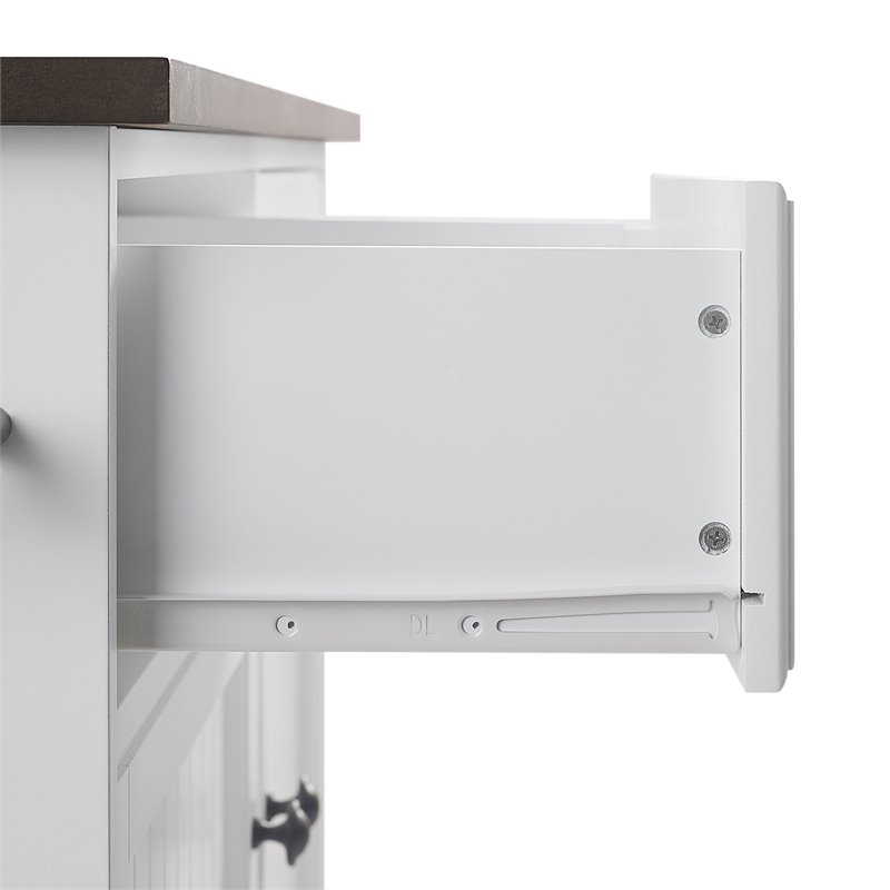 Pemberly Row White Coastal Kitchen Island with Dark Brown Countertop