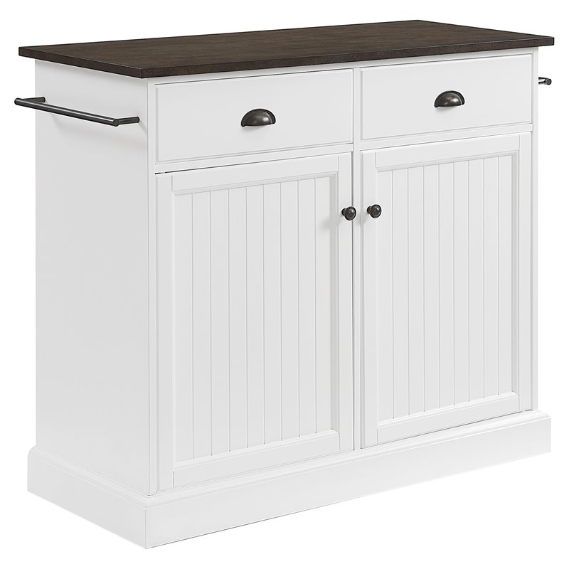 Pemberly Row White Coastal Kitchen Island with Dark Brown Countertop
