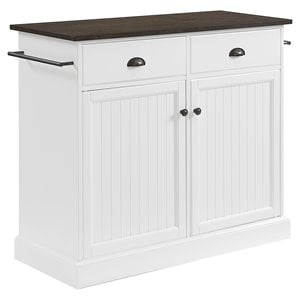 Pemberly Row White Coastal Kitchen Island with Dark Brown Countertop