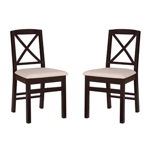 Pemberly Row X-Back Dining Chairs Set of 2 with Black Finish and Beige Seats