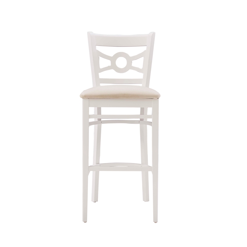 Pemberly Row Bar Stools Set of Two with White Beechwood Frame and Beige Seats