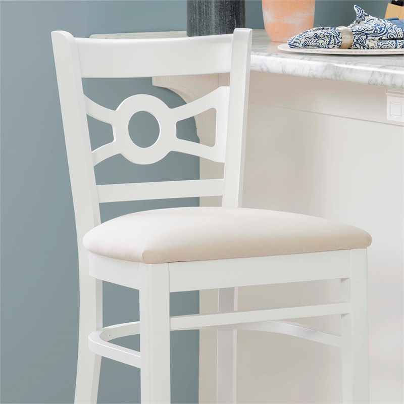 Pemberly Row Bar Stools Set of Two with White Beechwood Frame and Beige Seats