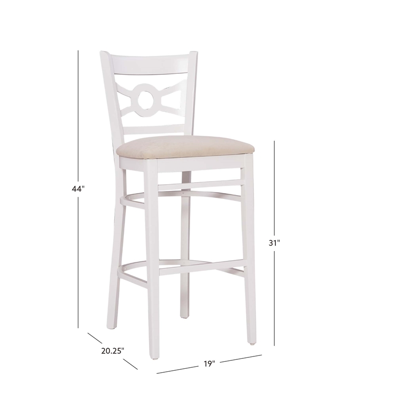 Pemberly Row Bar Stools Set of Two with White Beechwood Frame and Beige Seats