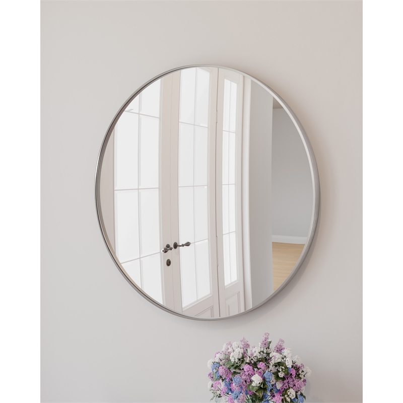 Pemberly Row Round Wall Mirror 28-Inch Silver Frame 2-Pack