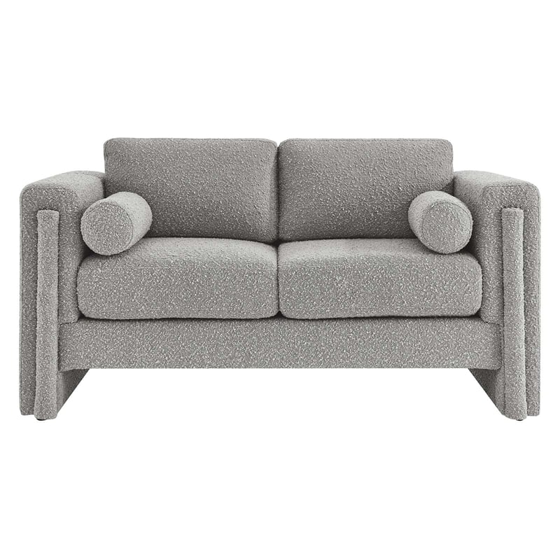 Pemberly Row Upholstered Boucle Fabric Loveseat in Light Gray