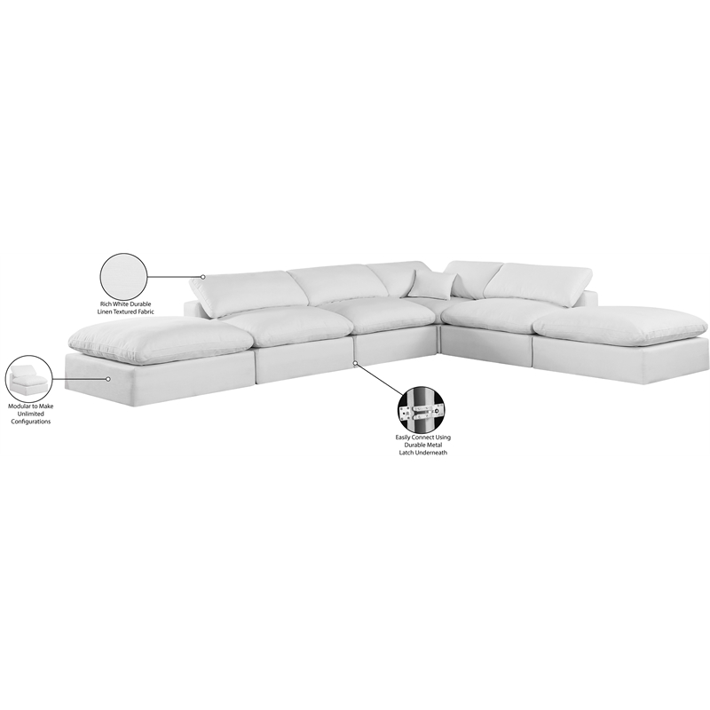 Pemberly Row 6-Pc Modular Sectional Sofa in White Linen Textured Fabric
